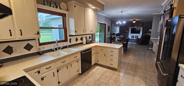 1470 Sims Rd NW, Oak Grove, MN 55011 - kitchen featuring dishwashing machine, freestanding refrigerator, light countertops, tasteful backsplash, and crown molding