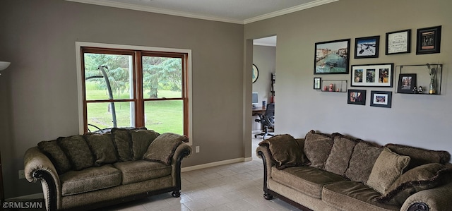 1470 Sims Rd NW, Oak Grove, MN 55011 - living room featuring plenty of natural light, crown molding, and light tile patterned floors