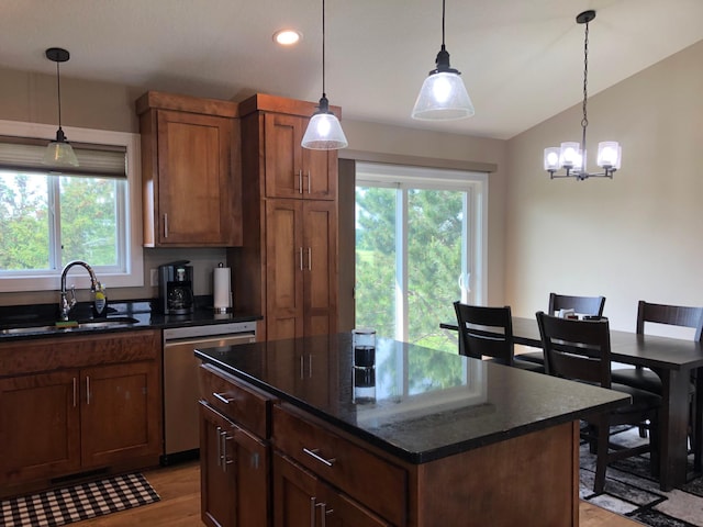 1009 188th St, Garfield Twp, WI 54009 - kitchen featuring dishwashing machine, light wood finished floors, plenty of natural light, a center island, and recessed lighting
