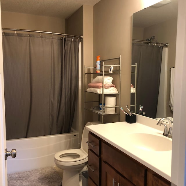1009 188th St, Garfield Twp, WI 54009 - full bathroom with vanity, shower / tub combo with curtain, a textured ceiling, and tile patterned floors