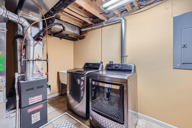 5112 Willow Ln, Minnetonka, MN 55345 - laundry area featuring washing machine and dryer, electric panel, and heating unit