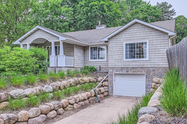 5112 Willow Ln, Minnetonka, MN 55345 - ranch-style home with a garage, a chimney, concrete driveway, and roof with shingles