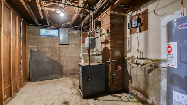 603 15th St SE, Menomonie, WI 54751 - utilities with water heater, electric panel, and a heating unit