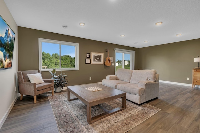 23974 185th St NW, Orrock Twp, MN 55309 - living area featuring dark wood-style flooring and recessed lighting