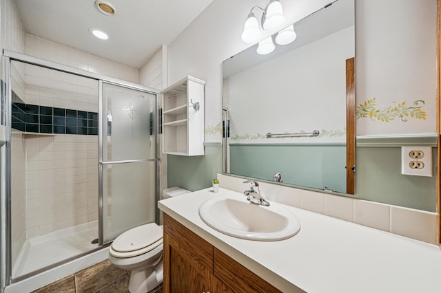 741 3rd St NE, Faribault, MN 55021 - full bathroom featuring a stall shower, vanity, and recessed lighting