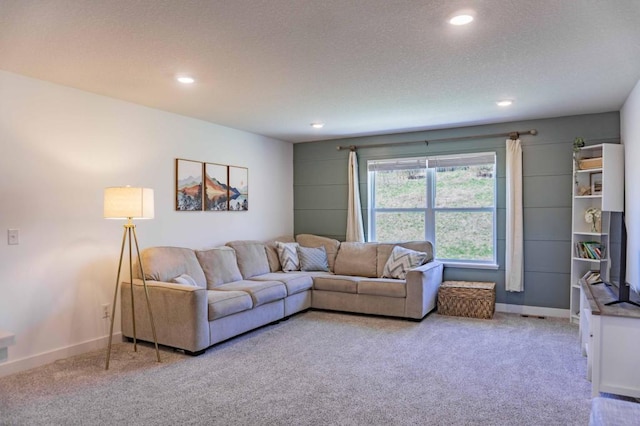 882 Redmond Dr, Carver, MN 55315 - living room featuring light carpet, recessed lighting, baseboards, and a textured ceiling