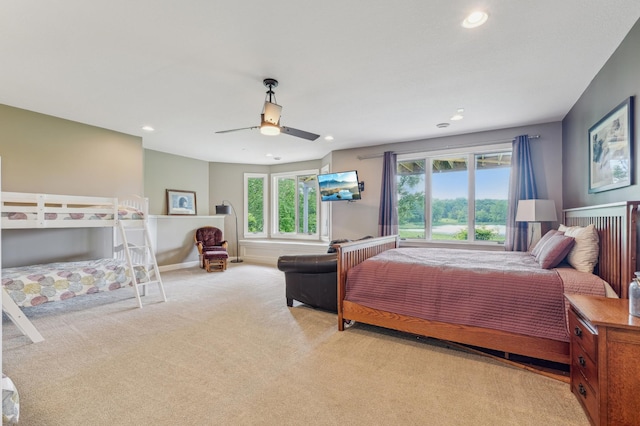3287 Norcrest Ave N, Baytown Twp, MN 55082 - bedroom with light colored carpet, recessed lighting, and a ceiling fan