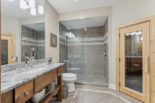 3287 Norcrest Ave N, Baytown Twp, MN 55082 - bathroom with vanity, a tile shower, and tile patterned floors