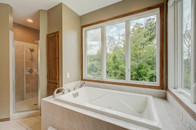 1994 80th St, Somerset, WI 54025 - full bath featuring a jetted tub, a stall shower, plenty of natural light, and tile patterned flooring