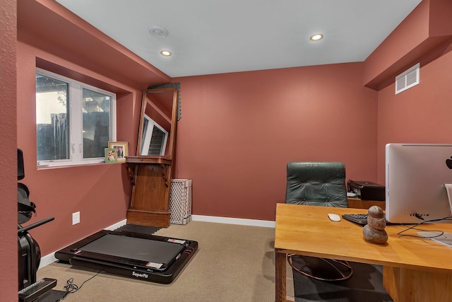 30667 Melanie Way, Collegeville Twp, MN 56374 - home office with carpet flooring, recessed lighting, and baseboards