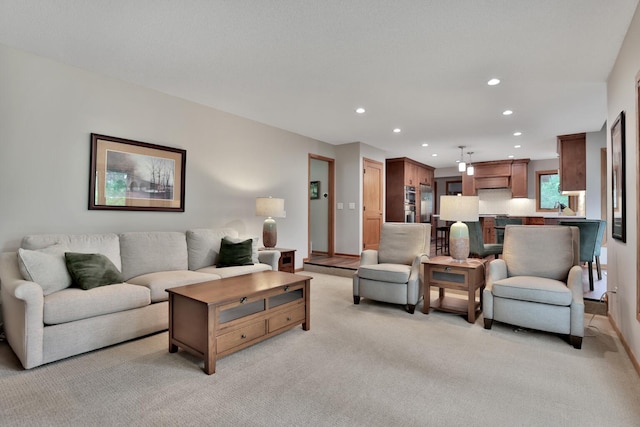 6033 Sargent Ct N, Lino Lakes, MN 55110 - living room featuring recessed lighting, light carpet, and baseboards