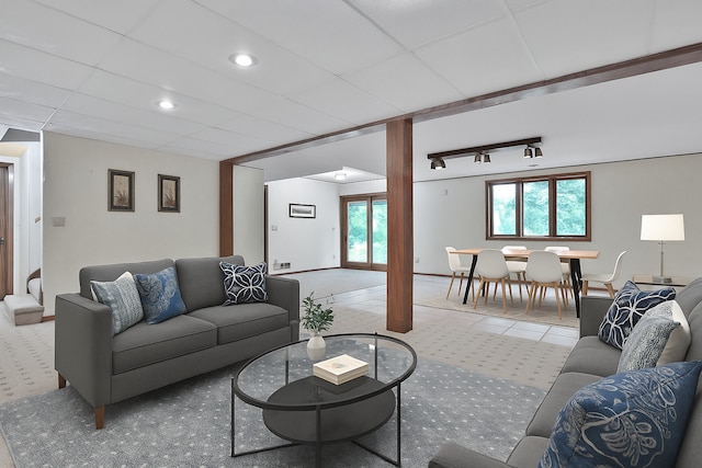 6033 Sargent Ct N, Lino Lakes, MN 55110 - living room with recessed lighting, carpet floors, and a paneled ceiling