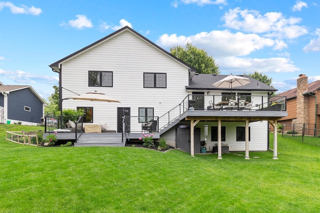 6855 Timber Crest Dr, Maple Grove, MN 55311 - rear view of house with a wooden deck, roof with shingles, and stairway