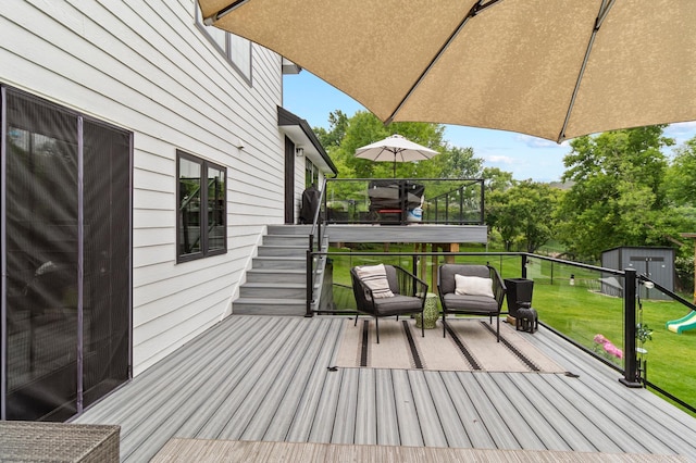 6855 Timber Crest Dr, Maple Grove, MN 55311 - wooden terrace with stairs and a yard