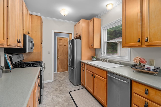 2022 Nokomis Ave, Saint Paul, MN 55119 - kitchen with stainless steel appliances, crown molding, and light countertops