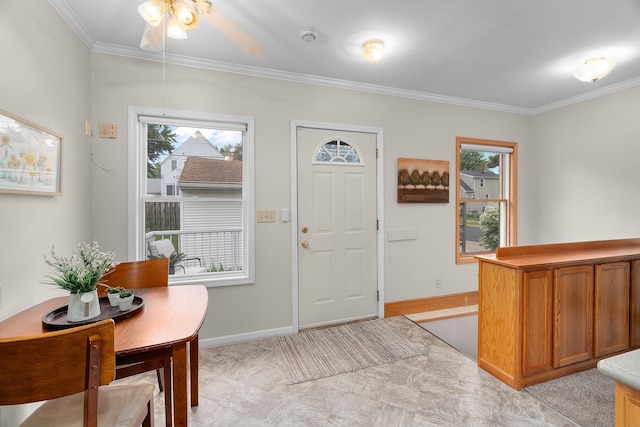 2022 Nokomis Ave, Saint Paul, MN 55119 - entryway featuring ornamental molding, plenty of natural light, and ceiling fan