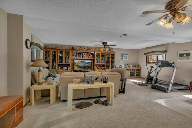 512 Greenview Ct, Sartell, MN 56377 - carpeted living room featuring ceiling fan and a textured ceiling