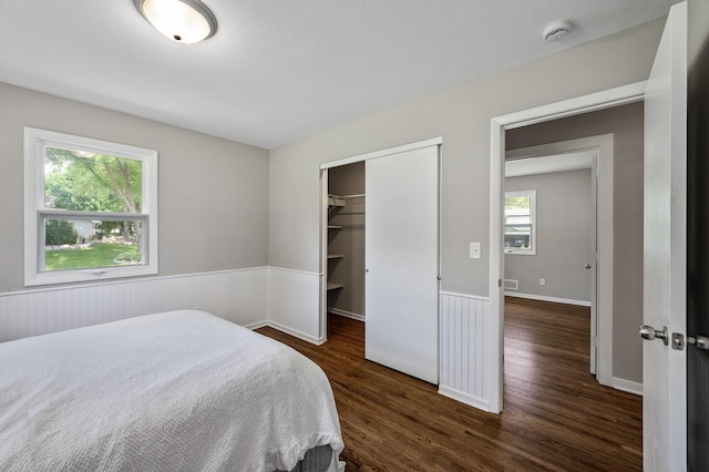 17900 Weaver Lake Dr, Maple Grove, MN 55311 - bedroom with wood finished floors, a wainscoted wall, and a closet