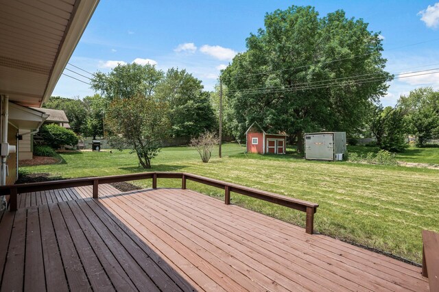 17900 Weaver Lake Dr, Maple Grove, MN 55311 - wooden terrace featuring a lawn and view of wooded area