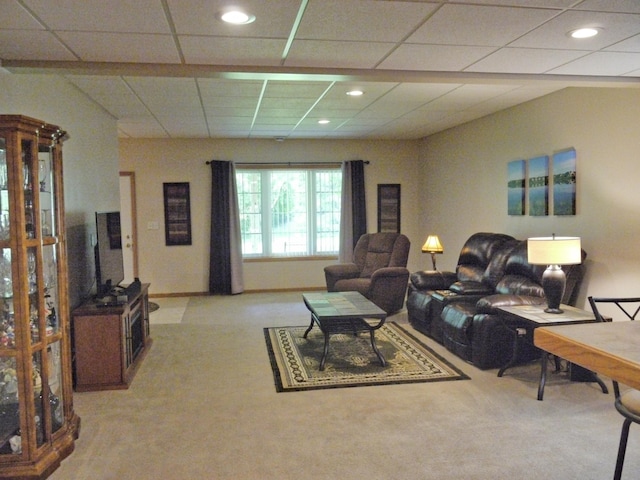 17098 Pheasant Meadow Ln SW, Prior Lake, MN 55372 - living area with carpet flooring, a paneled ceiling, and recessed lighting