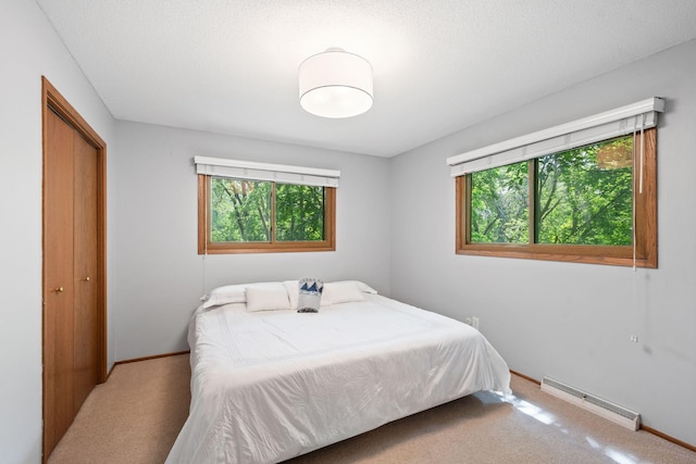 3440 Glenarden Rd, Arden Hills, MN 55112 - carpeted bedroom with baseboard heating, multiple windows, and a closet