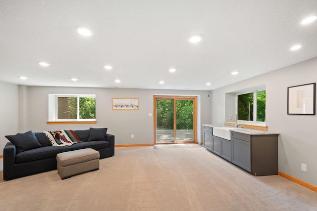 3440 Glenarden Rd, Arden Hills, MN 55112 - living room featuring recessed lighting, light carpet, and plenty of natural light