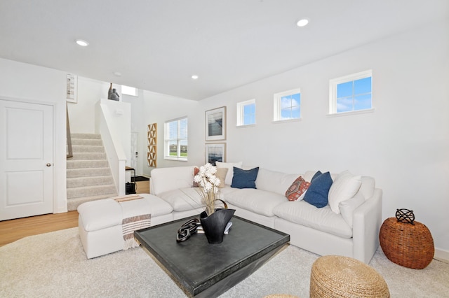 2134 Tyrone Dr, Shakopee, MN 55379 - living room featuring stairs, recessed lighting, and wood finished floors