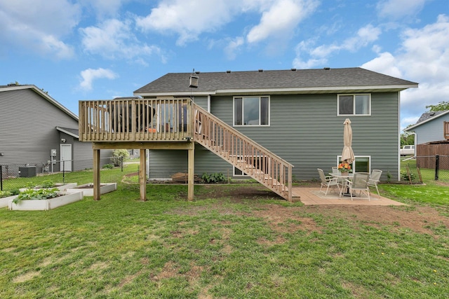 1285 Stone Ridge Rd, Sauk Rapids, MN 56379 - back of house featuring stairs, a wooden deck, a garden, cooling unit, and a patio area