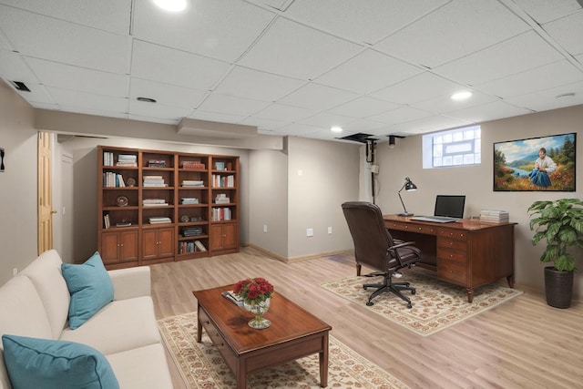 3500 Abbott Ave N, Robbinsdale, MN 55422 - home office with light wood-style floors, recessed lighting, and a drop ceiling