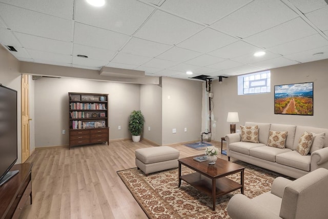 3500 Abbott Ave N, Robbinsdale, MN 55422 - living room featuring light wood-style flooring, a drop ceiling, and recessed lighting