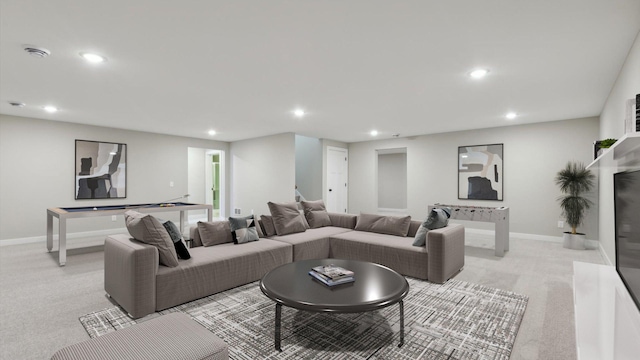 5574 130th Way N, Hugo, MN 55038 - living room featuring recessed lighting, light colored carpet, and baseboards