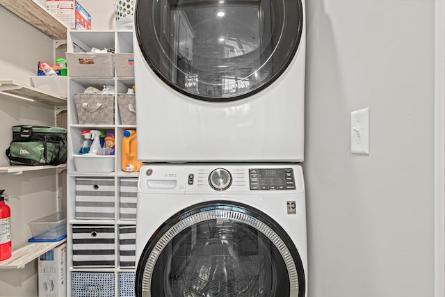 18165 Garland Path, Lakeville, MN 55044 - washroom featuring stacked washer / dryer