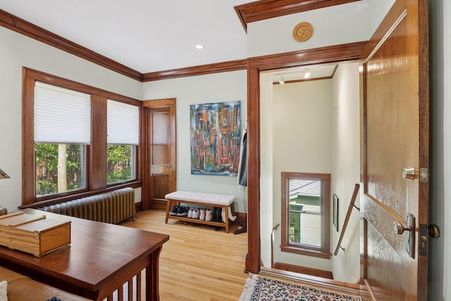 3229 Fremont Ave S, Minneapolis, MN 55408 - home office featuring ornamental molding, radiator, wood finished floors, plenty of natural light, and baseboards