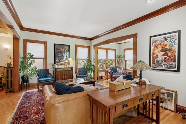 3229 Fremont Ave S, Minneapolis, MN 55408 - living area with healthy amount of natural light, light wood-type flooring, ornamental molding, and baseboards