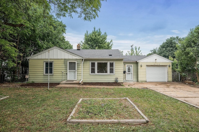 8235 Nicollet Ave S, Bloomington, MN 55420 - ranch-style house featuring a garage, driveway, board and batten siding, and a chimney