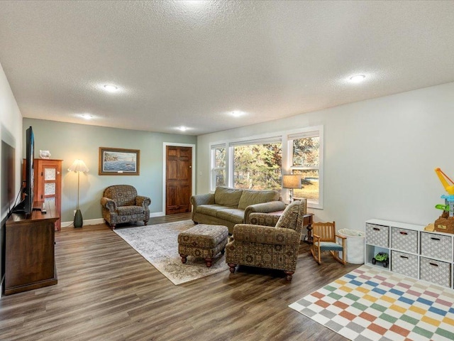 5335 Pine Beach Rd, Brainerd, MN 56401 - living room with a textured ceiling, wood finished floors, baseboards, and recessed lighting