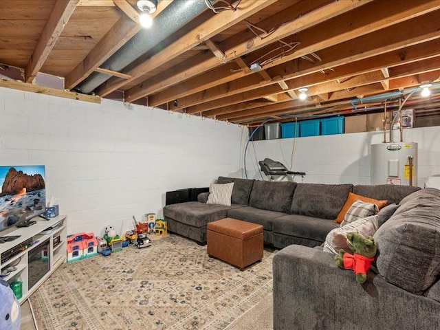 5335 Pine Beach Rd, Brainerd, MN 56401 - living area featuring electric water heater and concrete block wall