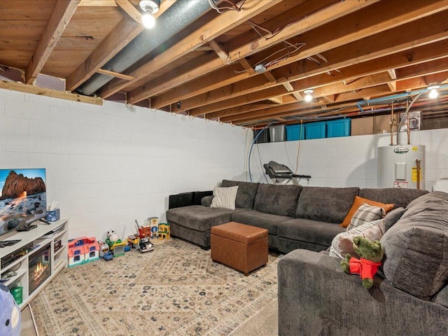 5335 Pine Beach Rd, Brainerd, MN 56401 - living room with water heater and concrete block wall