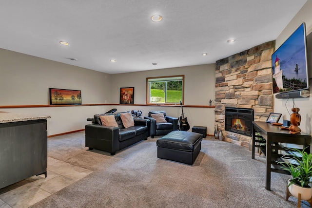 823 Morningside Loop, Saint Joseph, MN 56374 - living room featuring light carpet, a fireplace, and recessed lighting