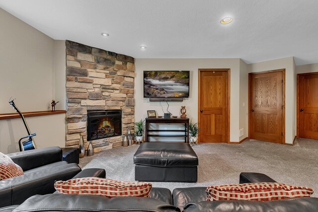823 Morningside Loop, Saint Joseph, MN 56374 - carpeted living room with a fireplace and recessed lighting