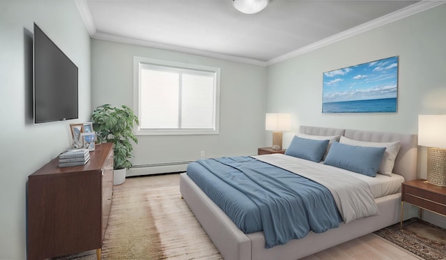 3540 Hennepin Ave Unit 309, Minneapolis, MN 55408 - bedroom with ornamental molding, baseboard heating, and wood finished floors
