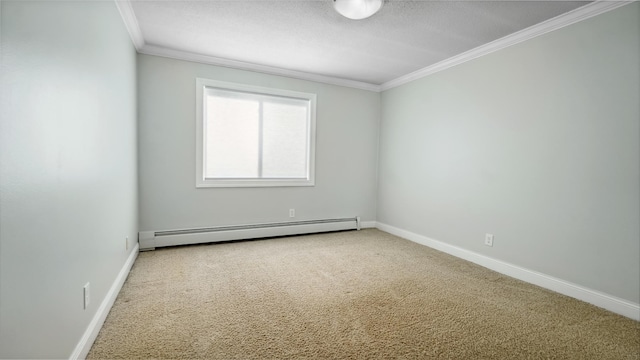 3540 Hennepin Ave Unit 309, Minneapolis, MN 55408 - carpeted empty room featuring a baseboard radiator, ornamental molding, and baseboards
