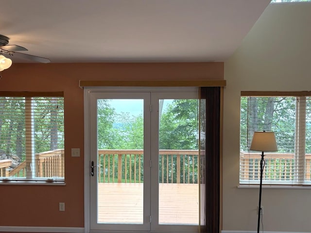 32813 Whispering Springs Loop, Erhard, MN 56534 - doorway to outside featuring ceiling fan