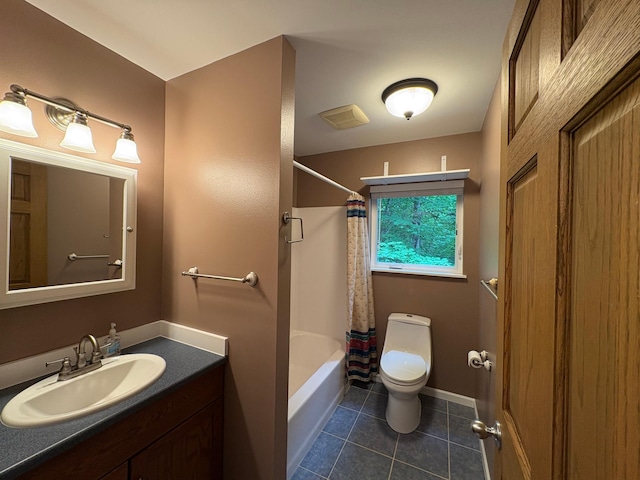 32813 Whispering Springs Loop, Erhard, MN 56534 - full bathroom featuring vanity, tile patterned flooring, and shower / bath combo