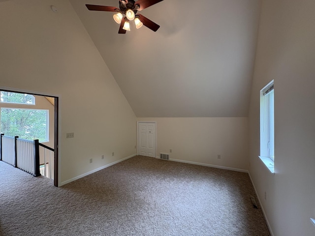 32813 Whispering Springs Loop, Erhard, MN 56534 - additional living space with carpet flooring, ceiling fan, and vaulted ceiling