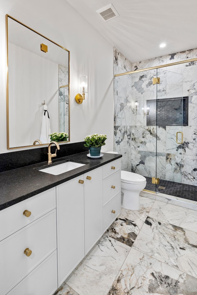 55XX Mcguire Rd, Edina, MN 55439 - full bathroom featuring vanity, marble finish floors, and a marble finish shower