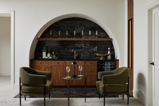 55XX Mcguire Rd, Edina, MN 55439 - indoor wet bar featuring beverage cooler and light colored carpet
