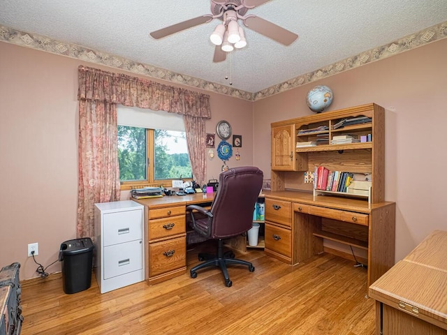 18241 Dahlia St NW, Oak Grove, MN 55011 - office area with light wood-style floors, a textured ceiling, and ceiling fan