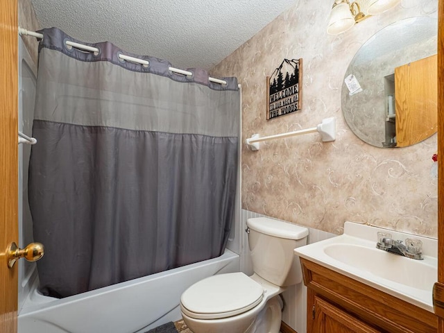 18241 Dahlia St NW, Oak Grove, MN 55011 - full bathroom with shower / bath combo, a textured ceiling, vanity, and wallpapered walls