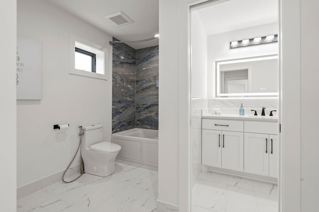 9743 Frontier Ln, Lakeville, MN 55044 - full bathroom with marble finish flooring, vanity, and washtub / shower combination